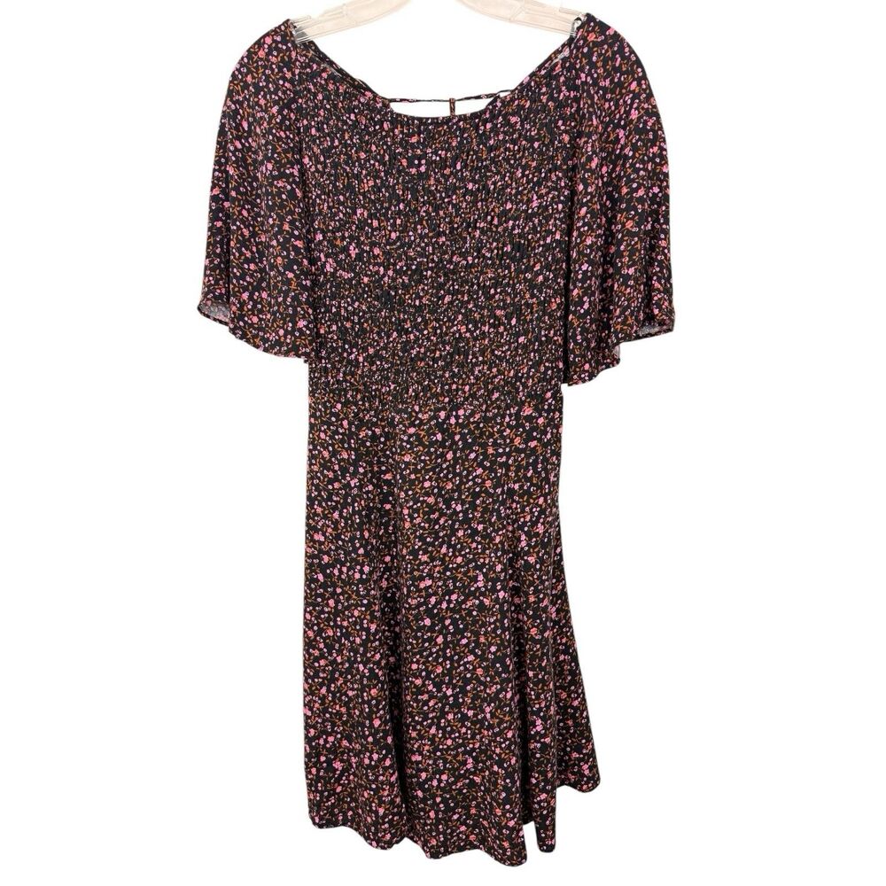 Free People Cottagecore Mini Dress Sz L Florence Lace Up Smocked Floral Boho